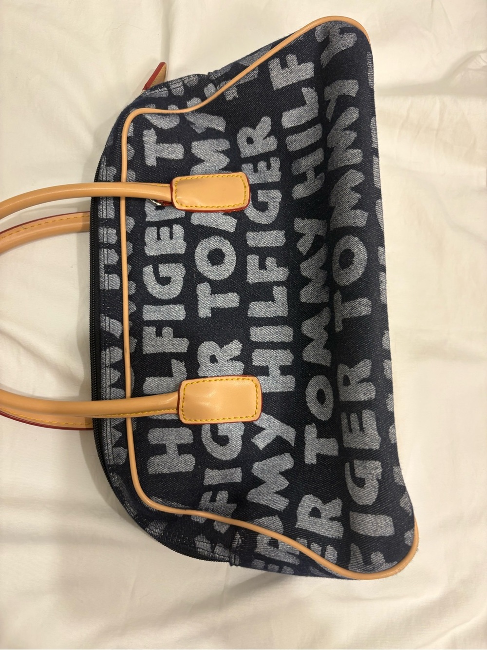 Tommy Hilfiger Navy and Tan Logo Jacquard Shoulder Bag